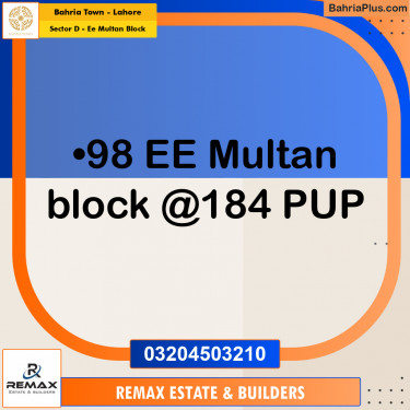 1 Kanal Residential Plot for Sale in Sector D - EE Multan Block -  Bahria Town, Lahore - (BP-312327)