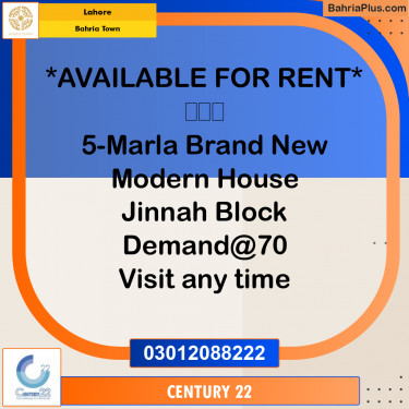 5 Marla Residential House for Rent in Bahria Town, Lahore - (BP-312441)