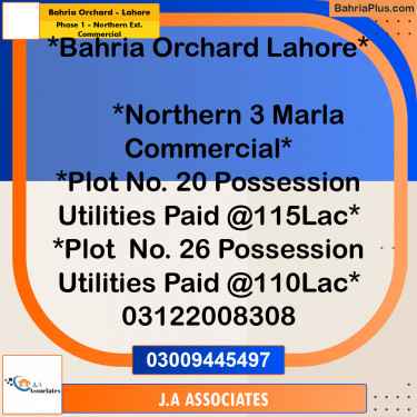 3 Marla Commercial Plot for Sale in Phase 1 - Northern Ext. Commercial -  Bahria Orchard, Lahore - (BP-312494)
