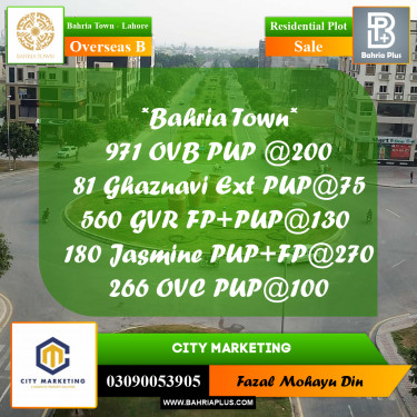 10 Marla Residential Plot for Sale in Overseas B -  Bahria Town, Lahore - (BP-312504)