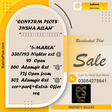 5 Marla Residential Plot for Sale in Bahria Town, Lahore - (BP-312512)