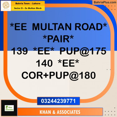 1 Kanal Residential Plot for Sale in Sector D - EE Multan Block -  Bahria Town, Lahore - (BP-312523)