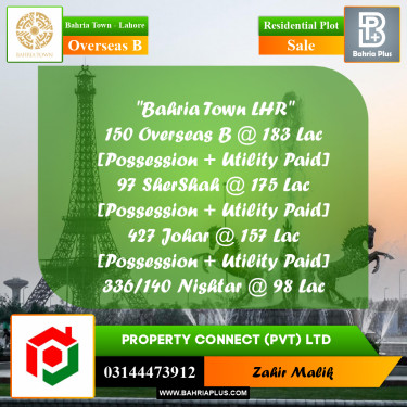 10 Marla Residential Plot for Sale in Overseas B -  Bahria Town, Lahore - (BP-312550)