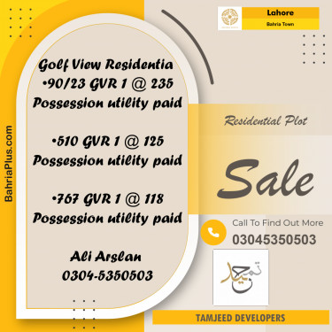 Residential Plot for Sale in Bahria Town, Lahore - (BP-312559)