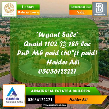Residential Plot for Sale in Bahria Town, Lahore - (BP-312583)