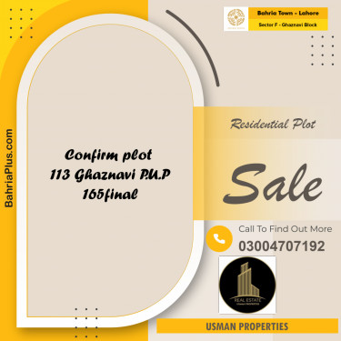10 Marla Residential Plot for Sale in Sector F - Ghaznavi Block -  Bahria Town, Lahore - (BP-312650)