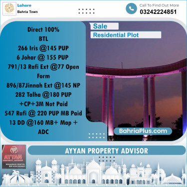 10 Marla Residential Plot for Sale in Bahria Town, Lahore - (BP-312692)