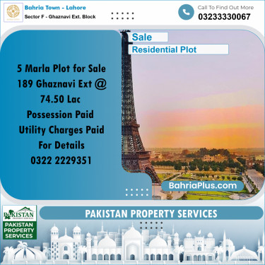 5 Marla Residential Plot for Sale in Sector F - Ghaznavi Ext. Block -  Bahria Town, Lahore - (BP-312700)