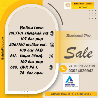 5 Marla Residential Plot for Sale in Golf Phase 1 -  Bahria Town, Lahore - (BP-312791)