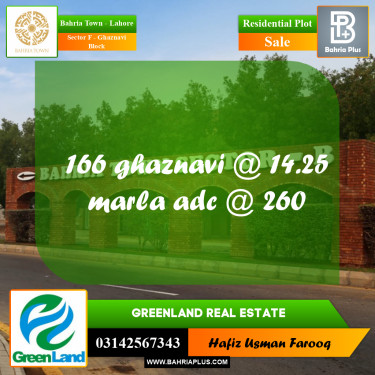 14.25 Marla Residential Plot for Sale in Sector F - Ghaznavi Block -  Bahria Town, Lahore - (BP-312844)