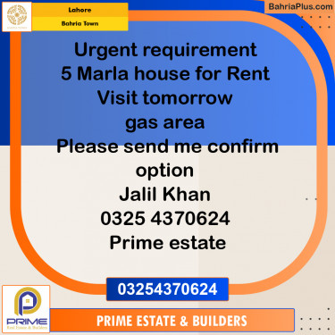 5 Marla Residential House for Rent in Bahria Town, Lahore - (BP-312912)