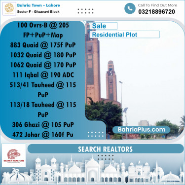10 Marla Residential Plot for Sale in Sector F - Ghaznavi Block -  Bahria Town, Lahore - (BP-312924)