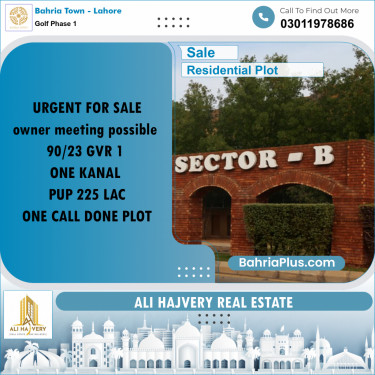 1 Kanal Residential Plot for Sale in Golf Phase 1 -  Bahria Town, Lahore - (BP-313001)