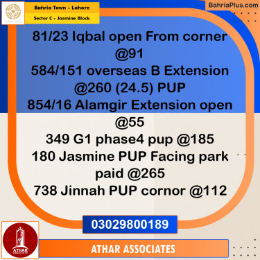 10 Marla Residential Plot for Sale in Sector C - Jasmine Block -  Bahria Town, Lahore - (BP-313065)