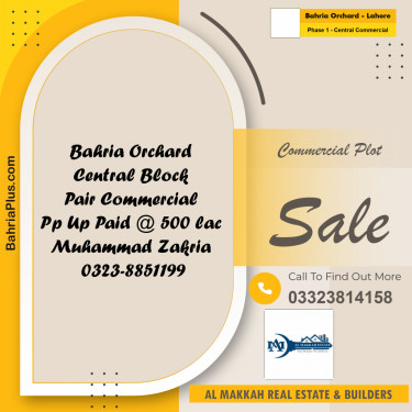 5 Marla Commercial Plot for Sale in Phase 1 - Central Commercial -  Bahria Orchard, Lahore - (BP-313146)