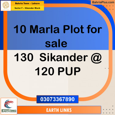 10 Marla Residential Plot for Sale in Sector F - Sikander Block -  Bahria Town, Lahore - (BP-313152)