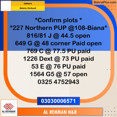 10 Marla Residential Plot for Sale in Bahria Orchard, Lahore - (BP-313160)