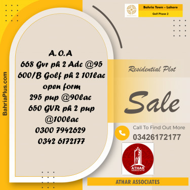 10 Marla Residential Plot for Sale in Golf Phase 2 -  Bahria Town, Lahore - (BP-313219)