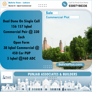Commercial Plot for Sale in Sector E - Iqbal Commercial -  Bahria Town, Lahore - (BP-313244)