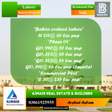 Residential Plot for Sale in Bahria Orchard, Lahore - (BP-313246)