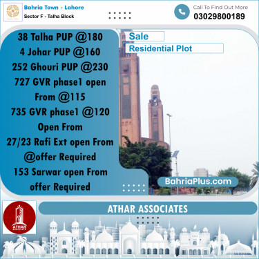 10 Marla Residential Plot for Sale in Sector F - Talha Block -  Bahria Town, Lahore - (BP-313344)