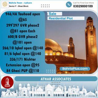 10 Marla Residential Plot for Sale in Sector F - Ghazi Block -  Bahria Town, Lahore - (BP-313373)