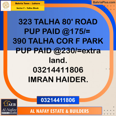 5 Marla Residential Plot for Sale in Sector F - Talha Block -  Bahria Town, Lahore - (BP-313390)