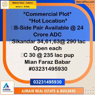 16 Marla Commercial Plot for Sale in Sector C - B Side -  Bahria Town, Lahore - (BP-313434)