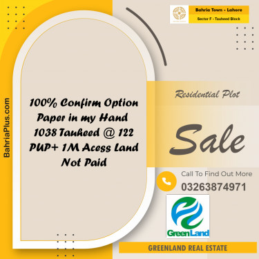 10 Marla Residential Plot for Sale in Sector F - Tauheed Block -  Bahria Town, Lahore - (BP-313592)