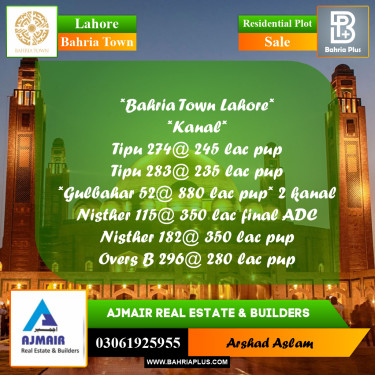 Residential Plot for Sale in Bahria Town, Lahore - (BP-313602)