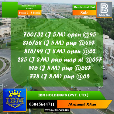 5 Marla Residential Plot for Sale in Phase 2 - J Block -  Bahria Orchard, Lahore - (BP-313610)