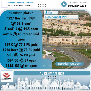10 Marla Residential Plot for Sale in Phase 1 - Northern District -  Bahria Orchard, Lahore - (BP-313625)