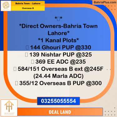 1 Kanal Residential Plot for Sale in Overseas B -  Bahria Town, Lahore - (BP-313628)