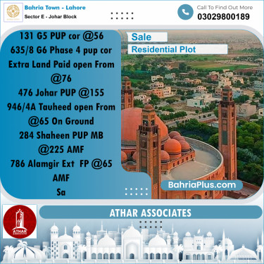 10 Marla Residential Plot for Sale in Sector E - Johar Block -  Bahria Town, Lahore - (BP-313705)