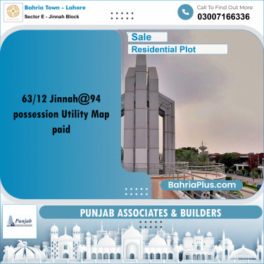 Residential Plot for Sale in Sector E - Jinnah Block -  Bahria Town, Lahore - (BP-313807)