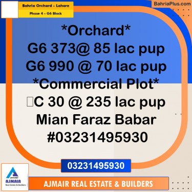 10 Marla Residential Plot for Sale in Phase 4 - G6 Block -  Bahria Orchard, Lahore - (BP-313822)