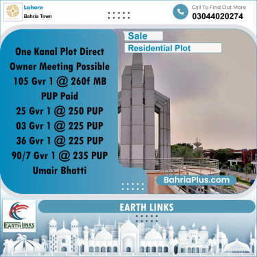 1 Kanal Residential Plot for Sale in Bahria Town, Lahore - (BP-313865)
