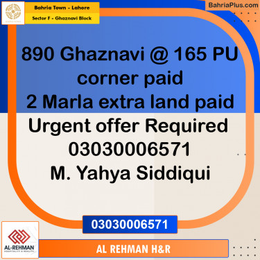 10 Marla Residential Plot for Sale in Sector F - Ghaznavi Block -  Bahria Town, Lahore - (BP-313900)