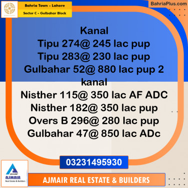 1 Kanal Residential Plot for Sale in Sector C - Gulbahar Block -  Bahria Town, Lahore - (BP-313930)