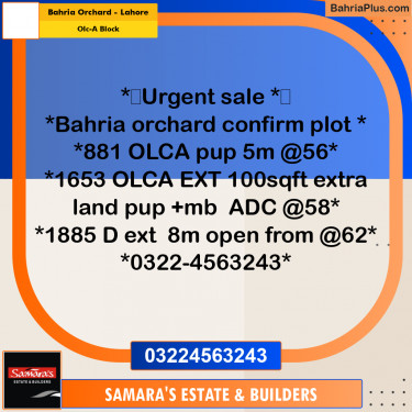 5 Marla Residential Plot for Sale in OLC-A Block -  Bahria Orchard, Lahore - (BP-313936)