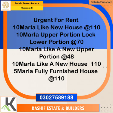 10 Marla Residential House for Rent in Overseas B -  Bahria Town, Lahore - (BP-313973)