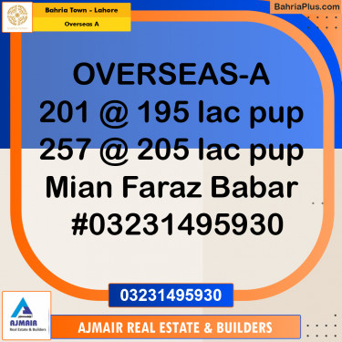 10 Marla Residential Plot for Sale in Overseas A -  Bahria Town, Lahore - (BP-314032)