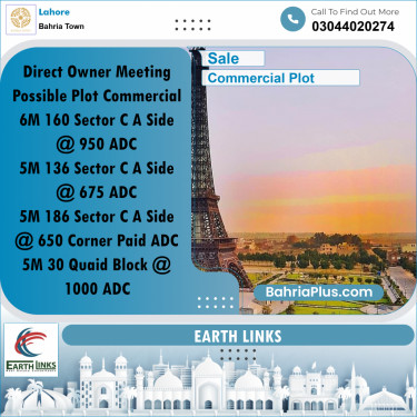 5 Marla Commercial Plot for Sale in Bahria Town, Lahore - (BP-314099)