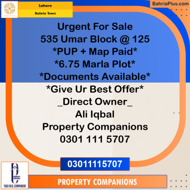 Residential Plot for Sale in Bahria Town, Lahore - (BP-314107)