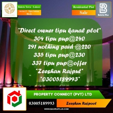 Residential Plot for Sale in Sector F - Tipu Sultan Block -  Bahria Town, Lahore - (BP-314129)