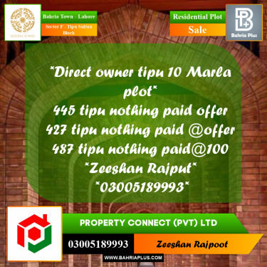 Residential Plot for Sale in Sector F - Tipu Sultan Block -  Bahria Town, Lahore - (BP-314131)
