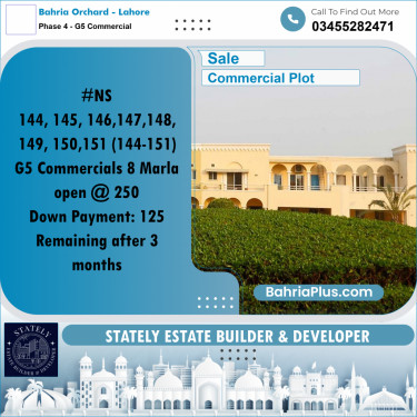 8 Marla Commercial Plot for Sale in Phase 4 - G5 Commercial -  Bahria Orchard, Lahore - (BP-314183)
