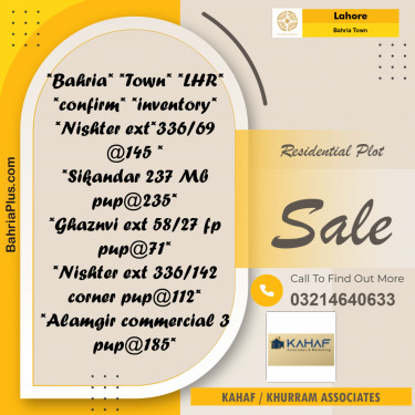 Residential Plot for Sale in Bahria Town, Lahore - (BP-314188)