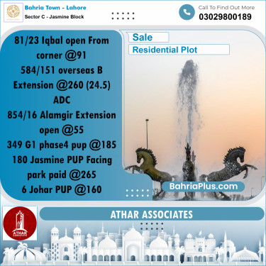 10 Marla Residential Plot for Sale in Sector C - Jasmine Block -  Bahria Town, Lahore - (BP-314240)
