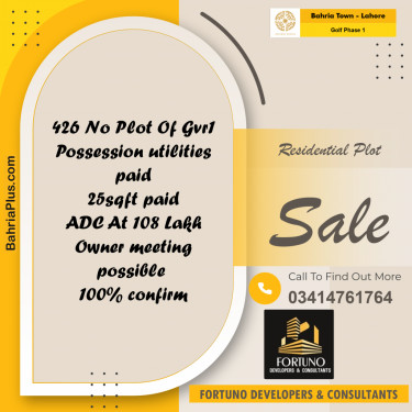 10 Marla Residential Plot for Sale in Golf Phase 1 -  Bahria Town, Lahore - (BP-314243)